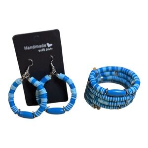 Denim Drip Set | 2.5” Statement Hoop Earrings + Blue Wrap Bracelet